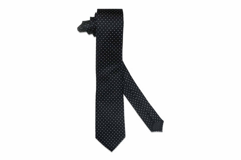 Black White Pin Dots Silk Skinny Tie